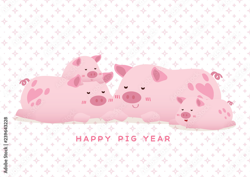 peaceful happy pig family conceptual illustration vector