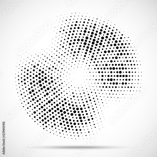 Halftone circle frame dotted background. Round border Icon using halftone random circle dots raster texture. Grunge circular stain. Vector illustration.