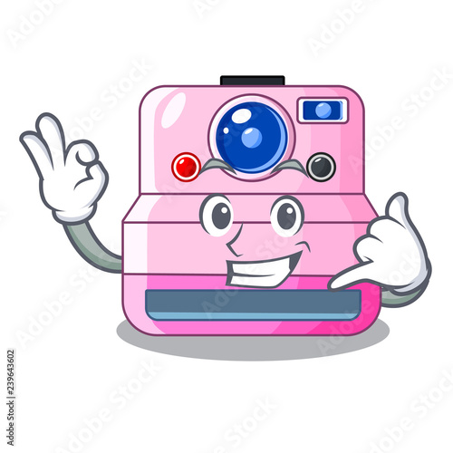 Call me instant camera isolated on a mascot