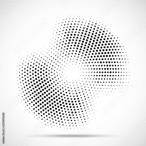 Halftone circle frame dotted background. Round border Icon using halftone circle dots raster texture. Grunge circular stain. Vector illustration.