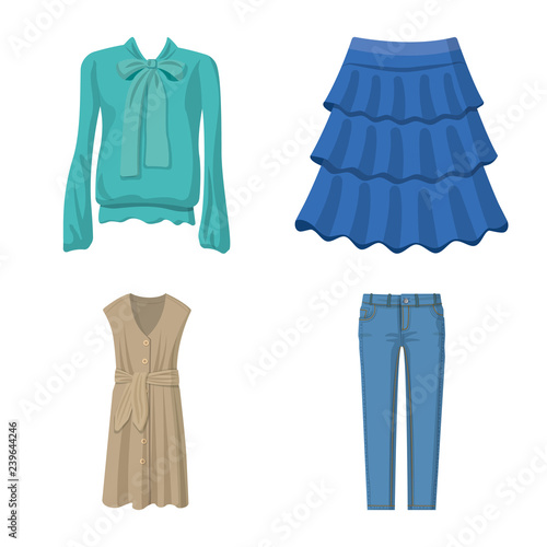 Vector design of woman and clothing icon. Collection of woman and wear vector icon for stock.