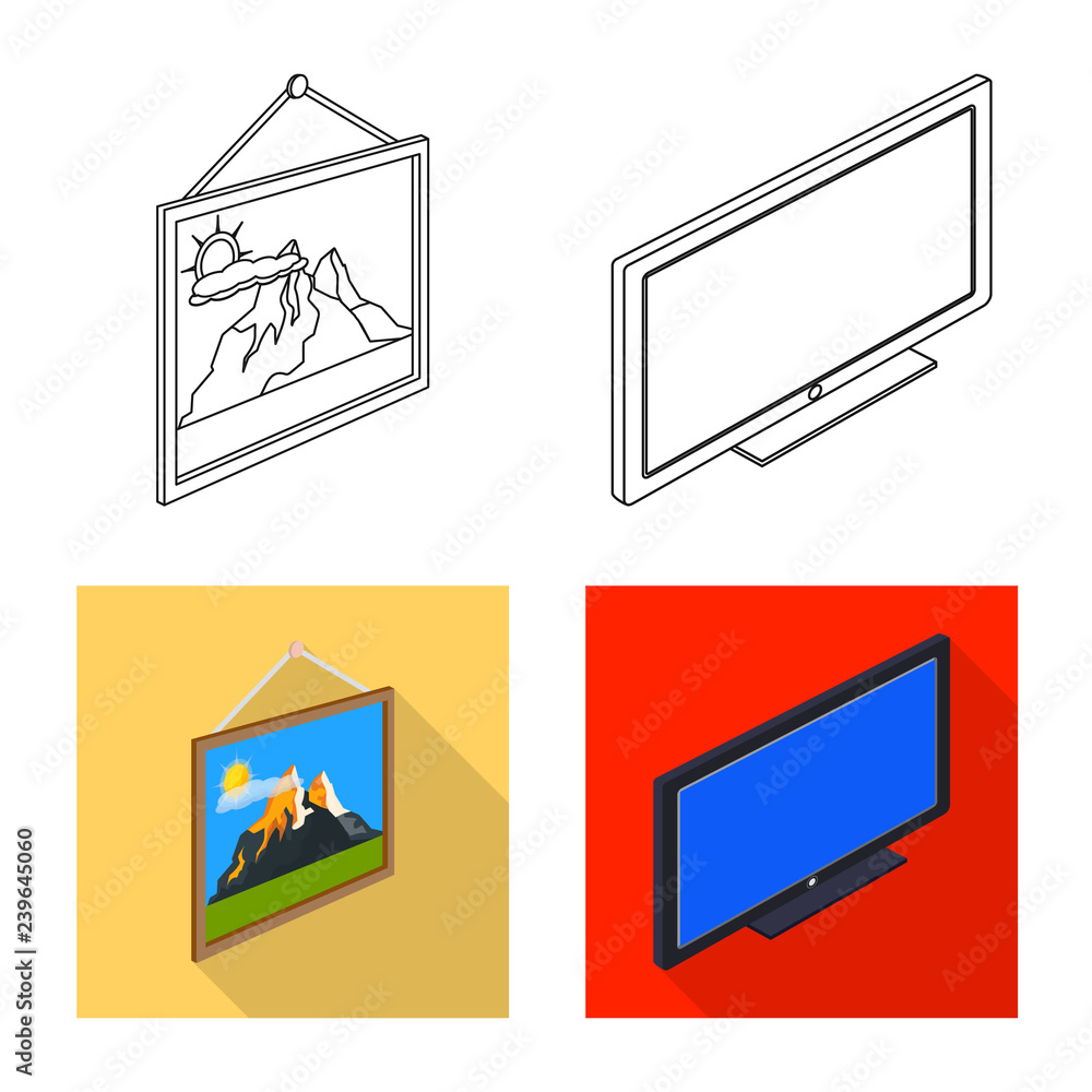 Vector illustration of bedroom and room symbol. Set of bedroom and furniture stock vector illustration. Vector illustration of bedroom and room symbol. Set of bedroom and furniture stock vector illustration.