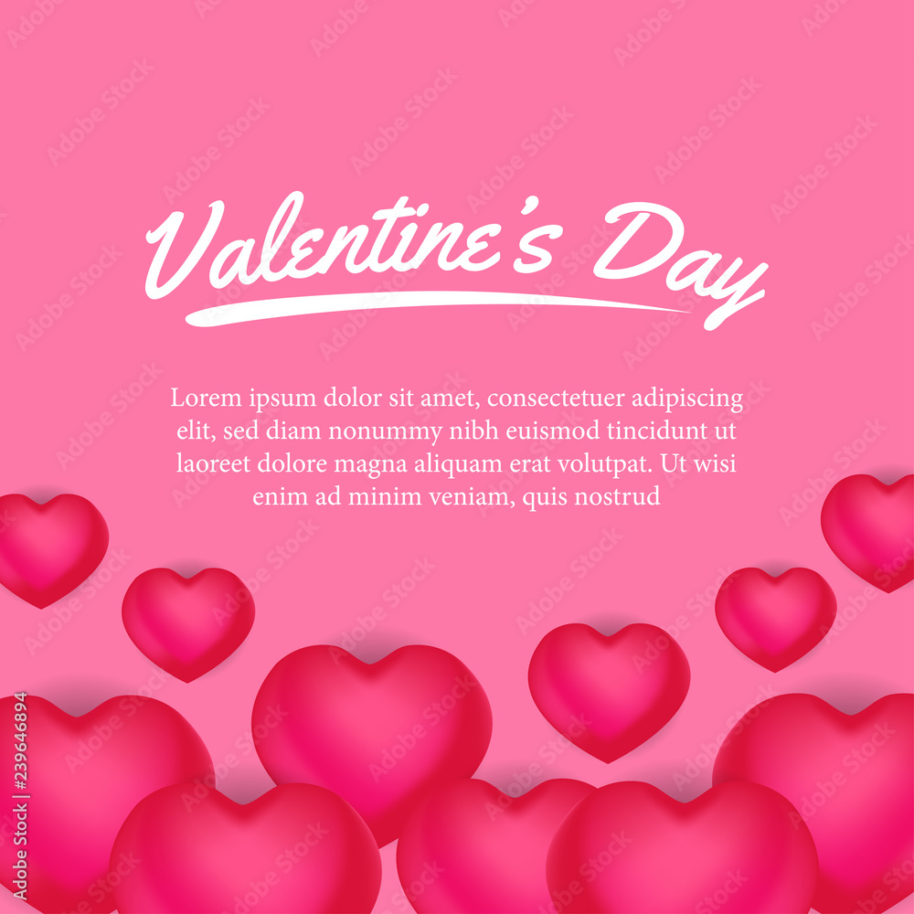 Happy Valentine Day banner template with 3D hearth shape balloon. vector illustration