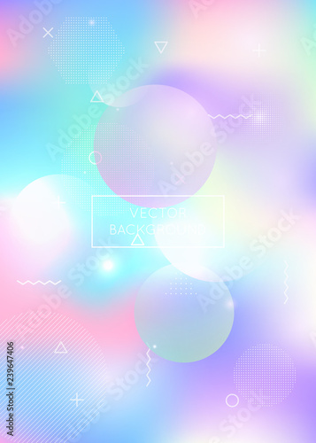 Bauhaus background with liquid shapes. Dynamic holographic fluid with gradient memphis elements.