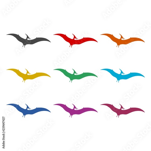 Pterodactyl icon or logo  Pteranodon bird  color set