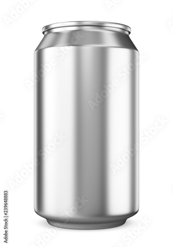 Single blank metallic beer can isolated on white