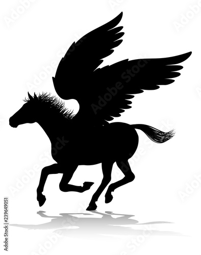 Fototapeta Naklejka Na Ścianę i Meble -  A Pegasus silhouette mythological winged horse graphic