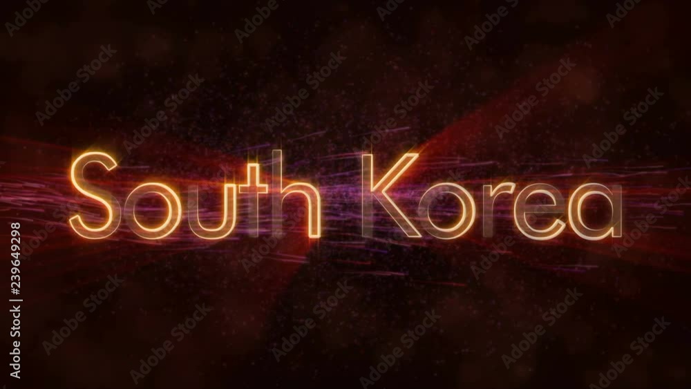 South Korea - country name transition between English and local Language text animation. Shiny rays looping on edge of text over a background with swirling and flowing stars South Korea - country name transition between English and local Language text animation. Shiny rays looping on edge of text over a background with swirling and flowing stars
