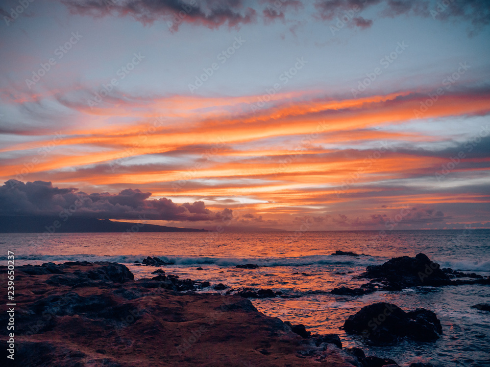 sunset at a coast of Hawaii