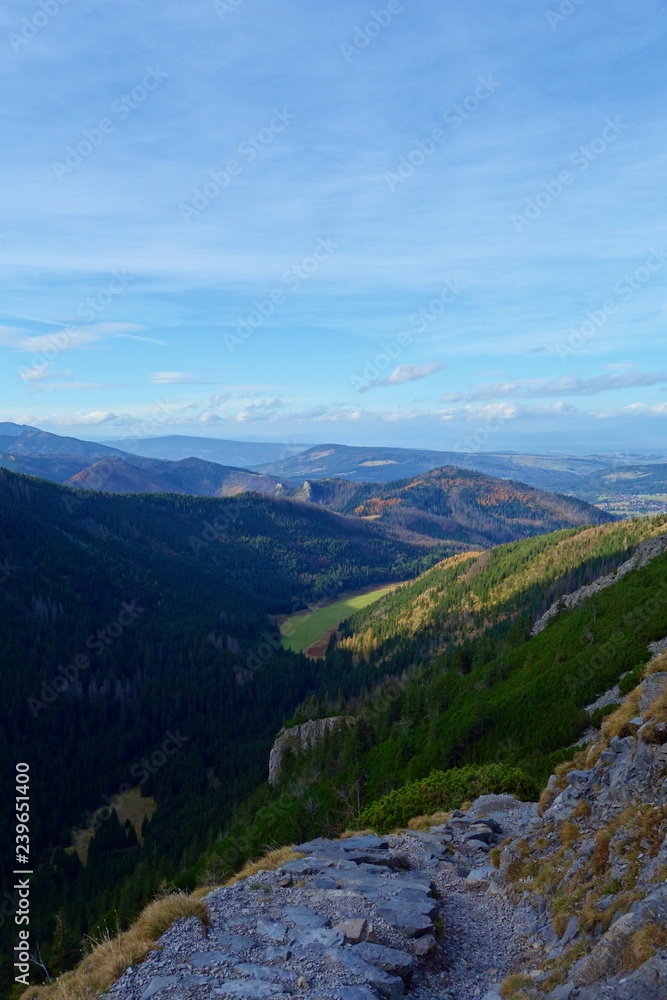 Valley on a hiking trail leading to Giewont during autumn, Zakopane, Tatry mountains, Poland