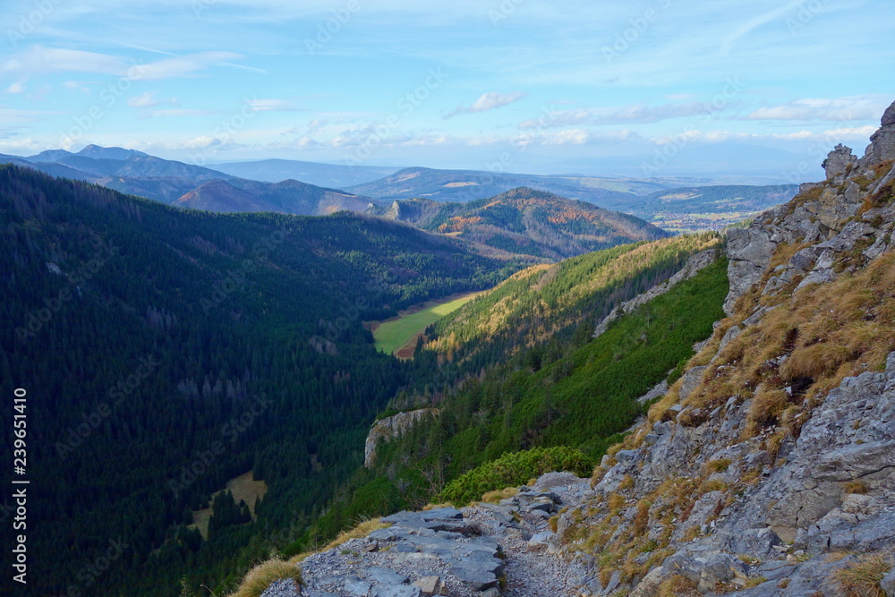 Valley on a hiking trail leading to Giewont during autumn, Zakopane, Tatry mountains, Poland