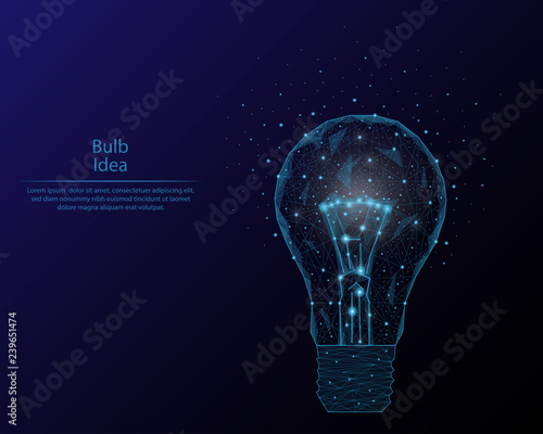 Abstract image of the bulb in the form of stars or space, consisting of points, lines and shapes in the form of planets and stars