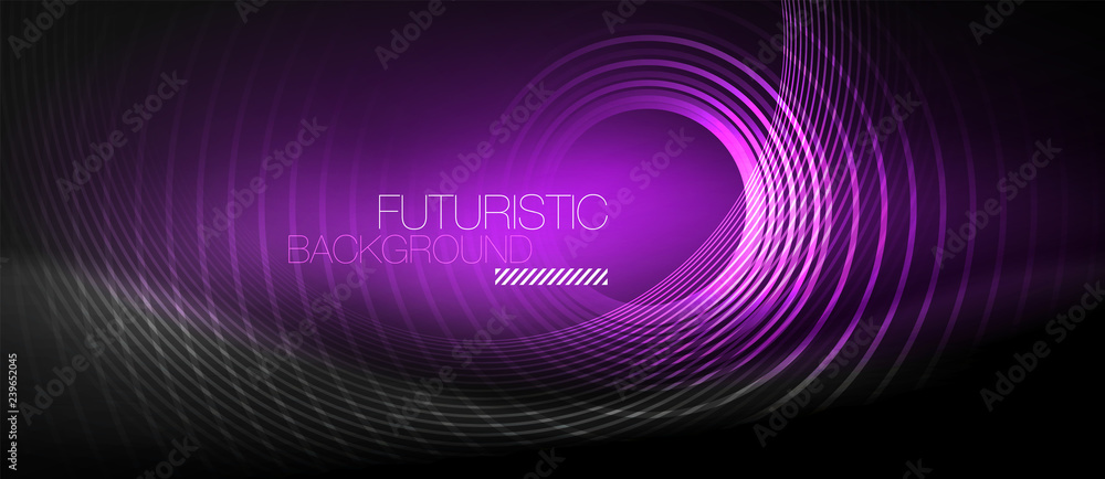 Dark abstract background with glowing neon circles Dark abstract background with glowing neon circles
