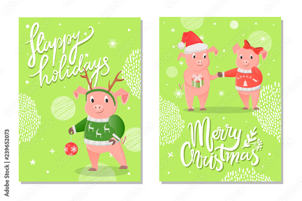 Fototapeta premium Happy Holidays and Merry Christmas Pig Vector