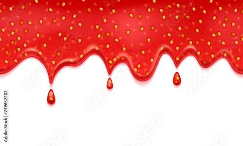 Drips of strawberry jam. Sweet background.