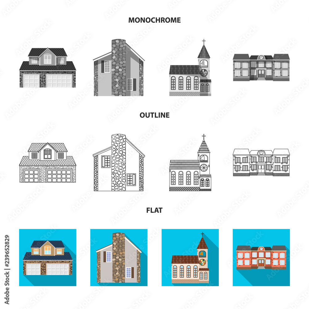 Vector design of building and front logo. Collection of building and roof stock symbol for web.