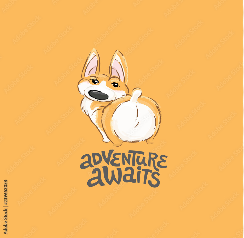 Cute Corgi Dog Character Butt Vector Illustration. Funny Small Puppy Animal  Back View for Typography Print. Can be used for t-shirt print, kids wear  fashion, baby shower invitation Stock Vector | Adobe