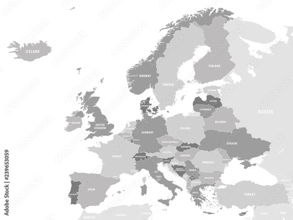 Naklejka premium Map of Europe. Grey Vector High Detail Illustration