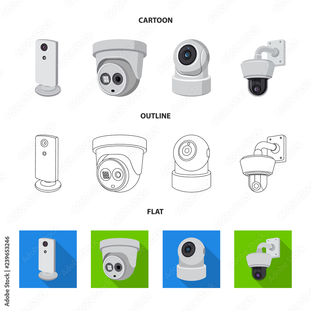 Vector illustration of cctv and camera icon. Collection of cctv and system stock vector illustration.