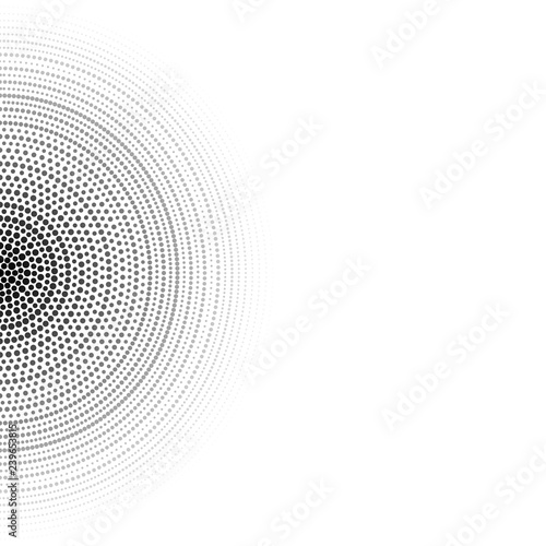 Geometric hi-tech background. Concentric circles consist of black dots.