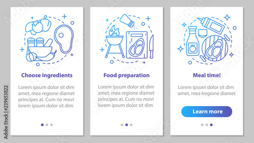 Cooking onboarding mobile app page screen with linear concepts