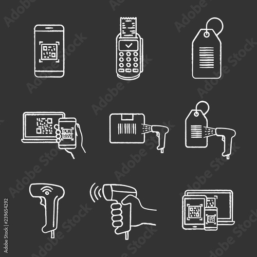 Barcodes chalk icons set