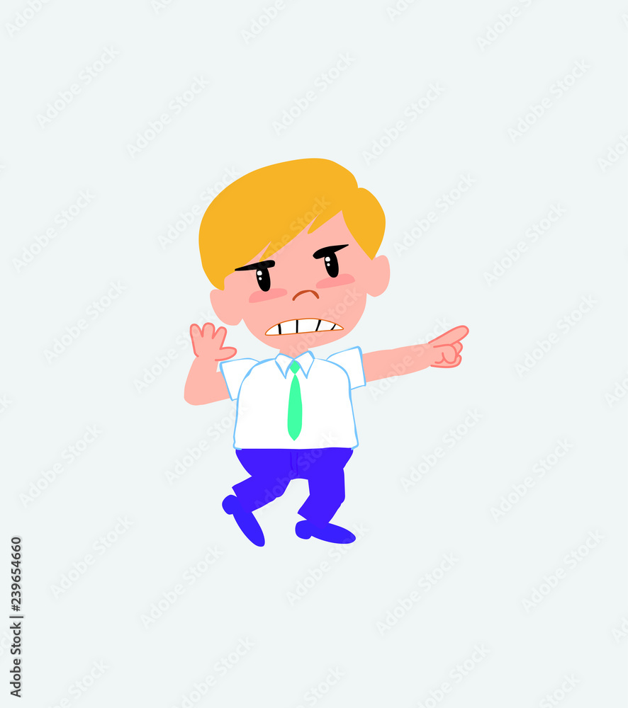 Businessman in casual style points angrily to his left. Businessman in casual style points angrily to his left.