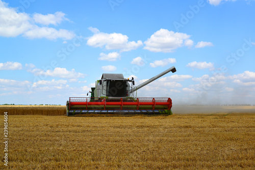 Beautiful harvester working in the field in Russia