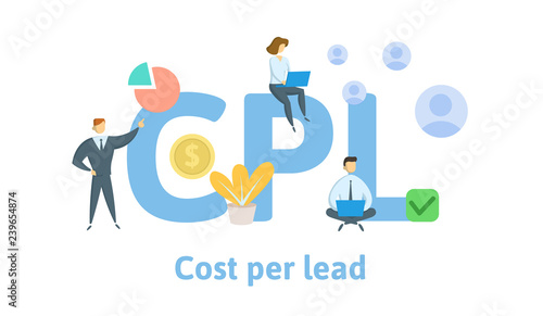 CPS, Cost Per Lead. Concept with keywords, letters, and icons. Colored flat vector illustration. Isolated on white background.