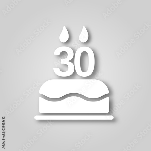Birthday cake with candles in the form of the number 30 figure cut out of paper icon. Happy Birthday concept symbol design. Stock - Vector illustration can be used for web.
