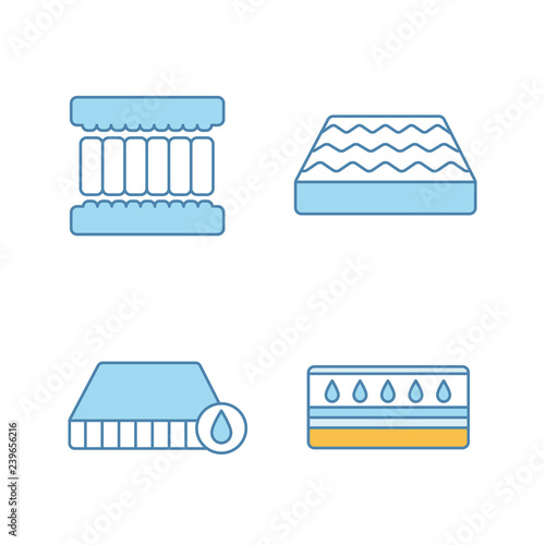 Orthopedic mattress color icons set