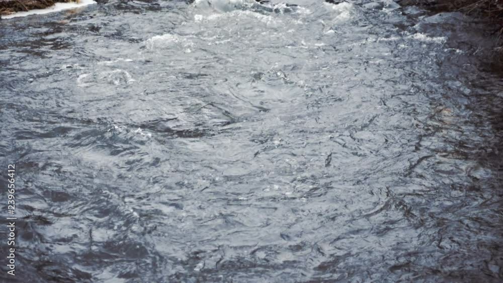 The rapid flow of water of the winter stream. Slow mo, slo mo, slow motion, high speed camera, 240fps, 250fps The rapid flow of water of the winter stream. Slow mo, slo mo, slow motion, high speed camera, 240fps, 250fps