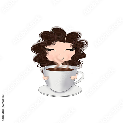 Brunette Hair Girl With A Cup Of Coffee 