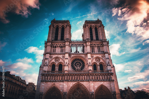 Notre-Dame de Paris viewed from low angle