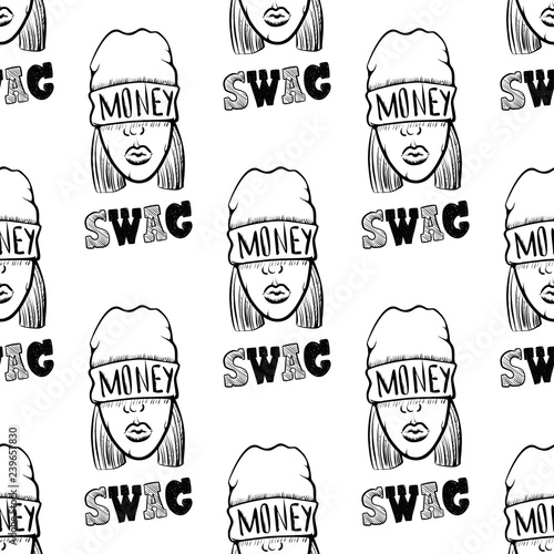 Rap Music. Hip hop doodle pattern with rap attributes