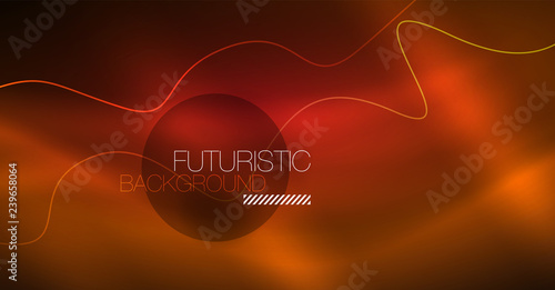 Abstract shiny glowinng color wave design element on dark background - science or technology concept