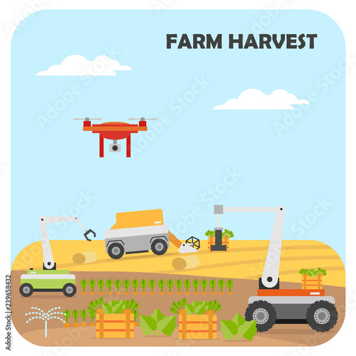 Smart farming harvest. Agricultural automation and robotics