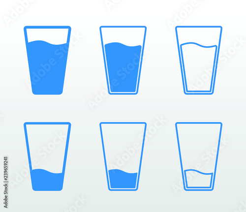 Full and empty glass of water flat icon set (single color, outline and fill)