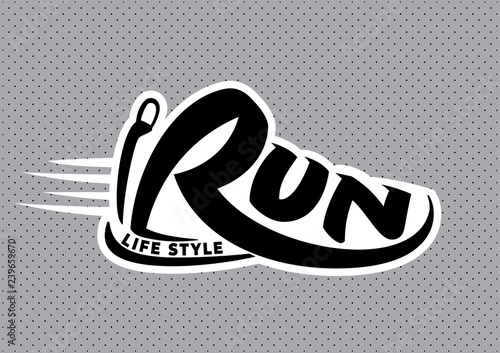 Run lettering. Silhouette of a word. Vector emblem