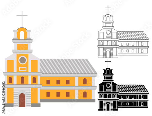 Cartoon catholic religious building with cross on top