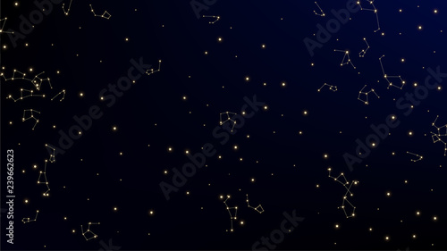 Constellation Map. Blue Galaxy Pattern. Astronomical Print. Shining Cosmic Sky with Many Stars.     Vector Constellation Pattern.