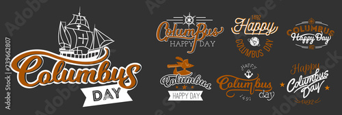 Happy Columbus Day logo sign flat set