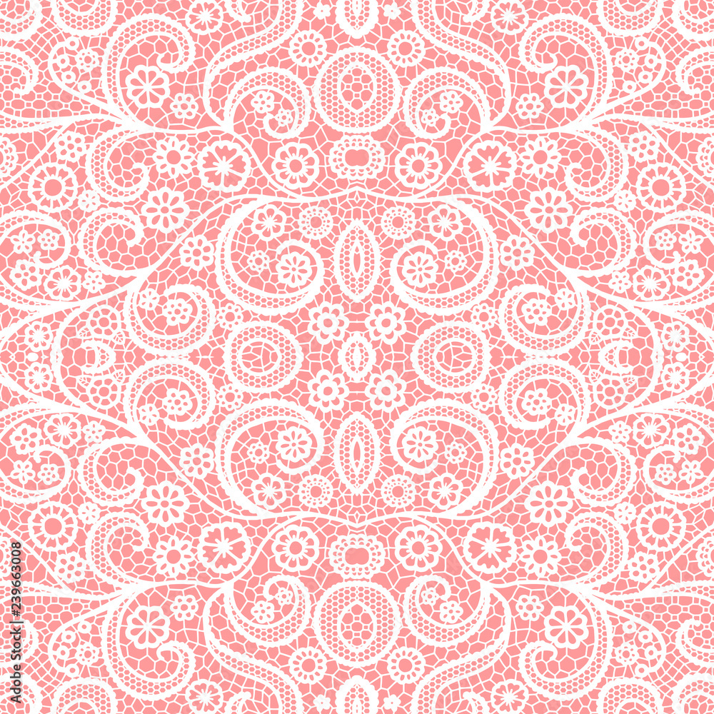 Fototapeta premium White lace seamless pattern with flowers, Vintage pattern.