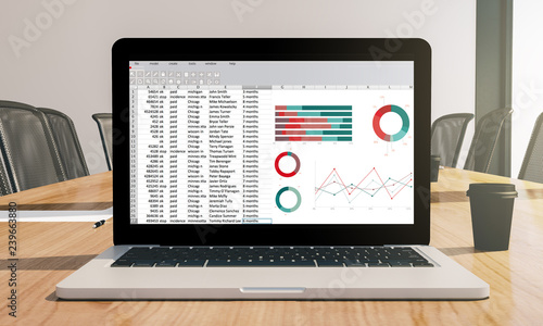 spreadsheet screen laptop on conference room mockup
