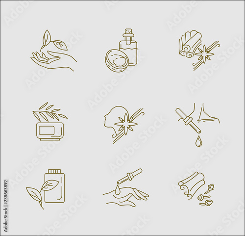 Vector icon and logo for aromatherapy. Editable outline stroke size. Line flat contour, thin and linear design. Simple icons. Concept illustration. Sign, symbol, element.