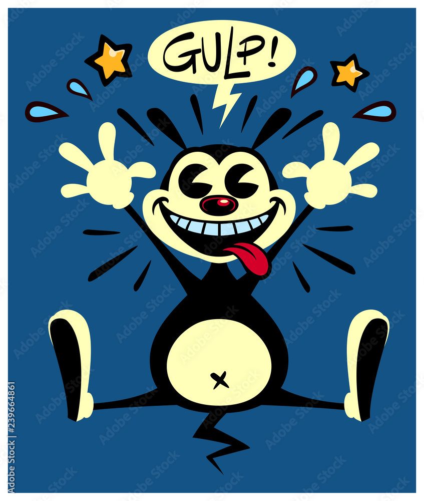 Vintage Toons: 30s style retro cartoon character smiling and jumping for  joy with tongue out and speech bubble saying gulp! vector illustration  Stock Vector
