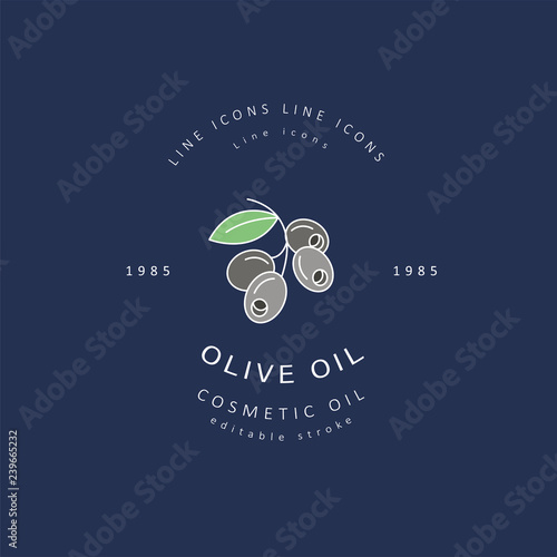 Vector icon and logo for natural cosmetics oil care dry skin. Editable outline stroke size. Line flat contour, thin and linear design. Simple icons. Concept illustration. Sign, symbol, element.