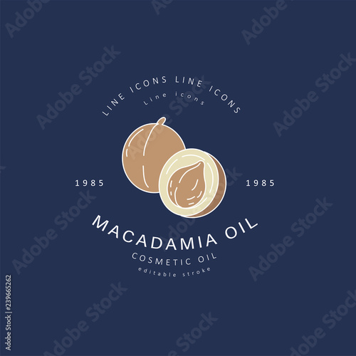 Vector icon and logo for natural cosmetics oil care dry skin. Editable outline stroke size. Line flat contour, thin and linear design. Simple icons. Concept illustration. Sign, symbol, element.