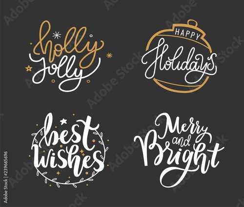 Wishes, Happy Holidays, Merry Christmas Lettering