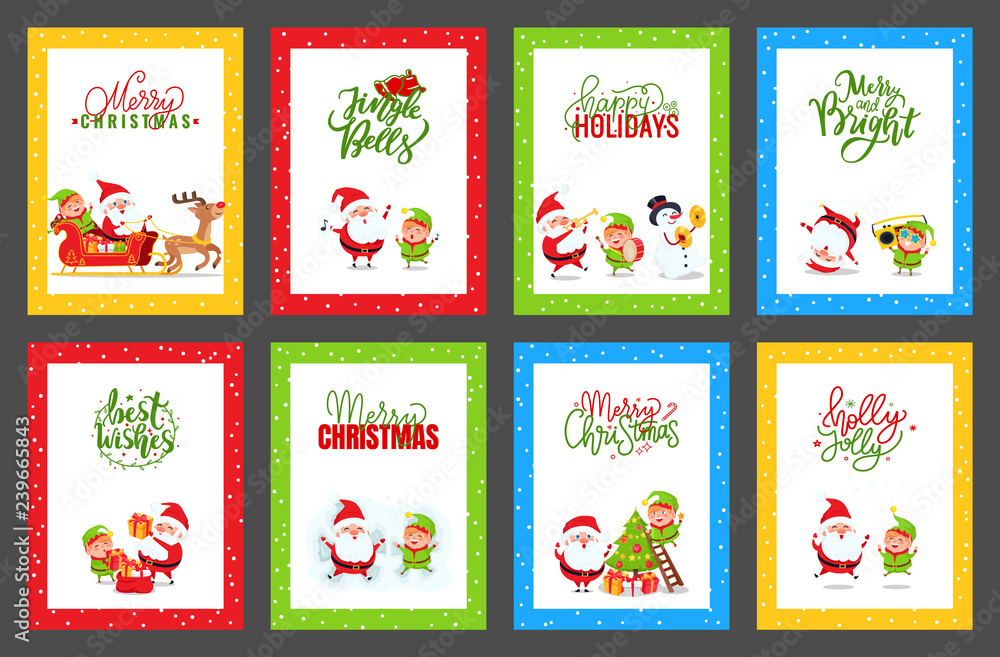 Collection of Christmas Cards with Cute Santa Clause Collection of Christmas Cards with Cute Santa Clause
